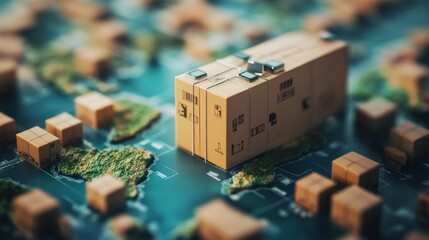 Poster - Global shipping container logistics ocean waters 3d model business environment aerial view trade concepts