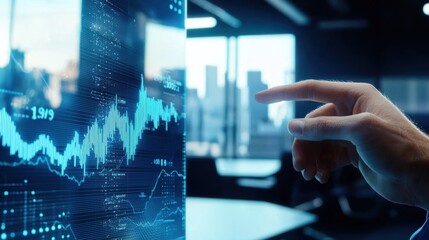 Poster - Businessperson analyzing global investment trends in modern office data visualization urban environment professional viewpoint
