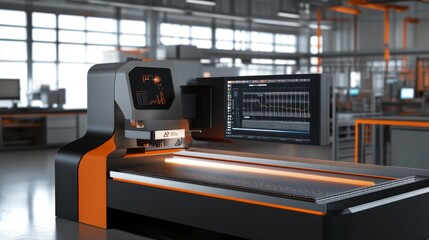 Poster - innovative laser cutting machine demonstration modern workshop technology showcase industrial enviro