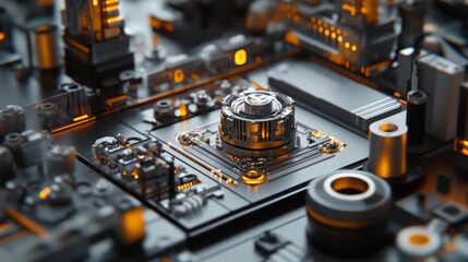 Poster - Futuristic circuit board technology digital environment macro photography urban landscape close-up innovation concept
