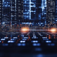 Poster - Hedge fund investment banking deals in a futuristic cityscape financial analysis digital environment urban viewpoint