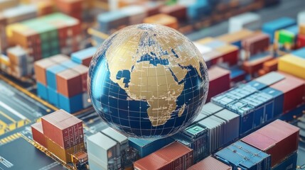 Poster - Global shipping and trade operations port logistics 3d visualization urban environment aerial view economic connectivity