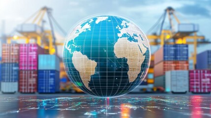 Poster - global trade dynamics shipping port digital visualization industrial environment aerial view economi