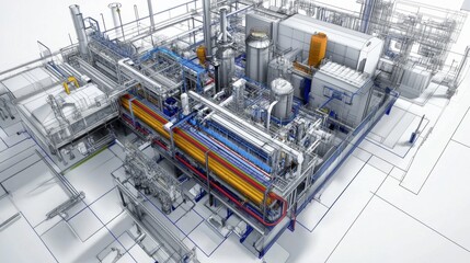 Poster - industrial process visualization manufacturing facility 3d model high-tech environment aerial view e