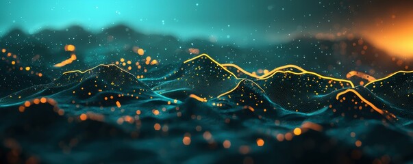 Sticker - Abstract Digital Landscape with Glowing Elements and Bright Lights