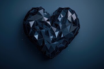 Canvas Print - Dark Geometric Heart Shape on a Smooth Background in 3D Render