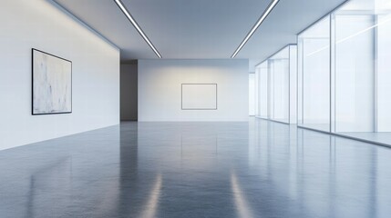 Poster - Modern Gallery Interior with White Walls and Polished Floor Space