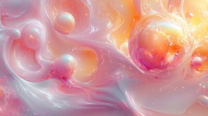 Poster - Ethereal bubbles and swirls abstract art digital creation soft color palette close-up view fluid dynamics concept
