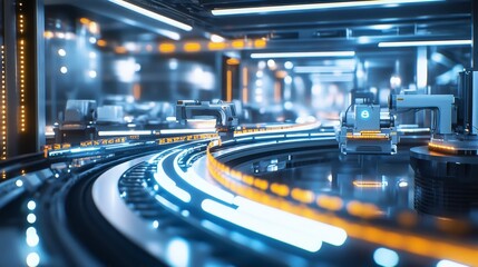 Poster - Automated manufacturing process high-tech factory digital visuals futuristic environment aerial perspective innovation and efficiency