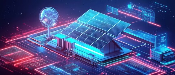 Poster - Renewable energy monitoring station with solar tracking technology futuristic environment