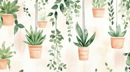 Poster - Hanging succulents and greenery indoor space illustration modern home decor aesthetic view natural vibes
