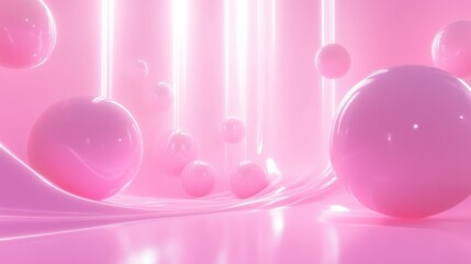 Poster - Vibrant pink abstract scene with spheres digital art surreal environment soft lighting futuristic concept