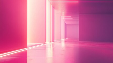 Poster - Futuristic light installation urban gallery digital art modern environment wide-angle view immersive experience