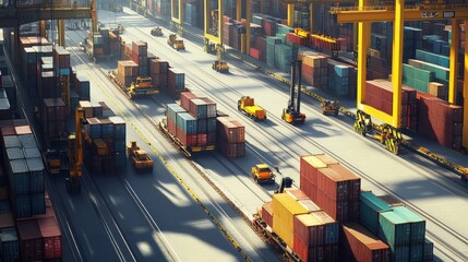 Poster - Container handling action at busy shipping port industrial scene aerial view efficient logistics operations