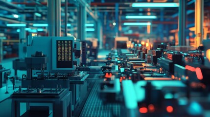 Poster - Manufacturing process automation industrial facility digital artwork modern environment wide angle efficiency optimization