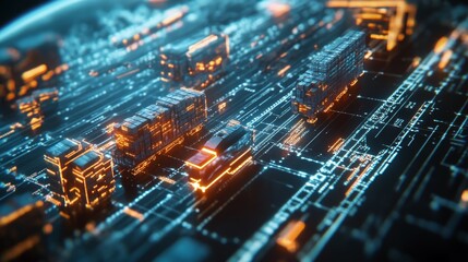 Poster - futuristic data visualization digital cityscape 3d render high-tech environment aerial view innovati