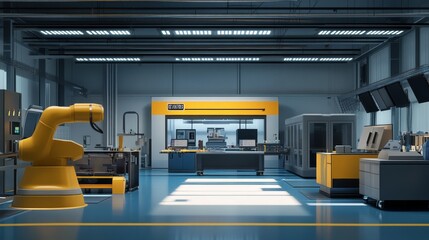 Aufkleber - Robotic automation process modern factory industrial equipment showcase high-tech environment wide angle innovation in manufacturing
