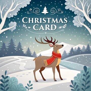 Reindeer papercut style Christmas background with a ribbon, Christmas card, banner, poster, 