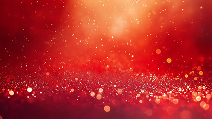 Poster - Abstract Red Background with Gold Particles and Waves.A vibrant red background is adorned with flowing gold lines and shimmering particles.