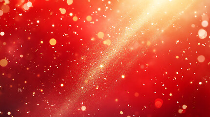 Poster - Abstract Red Background with Gold Particles and Waves.A vibrant red background is adorned with flowing gold lines and shimmering particles.