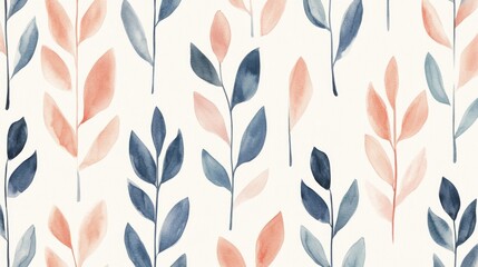 Poster - Artistic watercolor leaf patterns background design digital art soft color palette creative concept