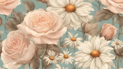 Wall Mural - Vintage flowers background