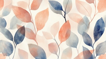 Poster - Elegant watercolor leaves pattern nature inspired digital art soft color palette abstract design artistic aesthetic