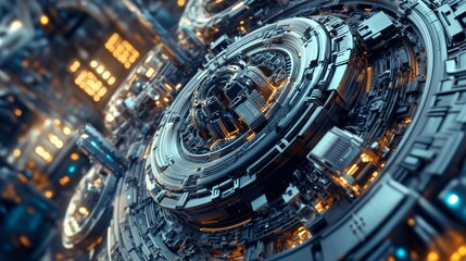 Poster - Futuristic space station design digital realm 3d render sci-fi environment aerial view advanced technology concepts