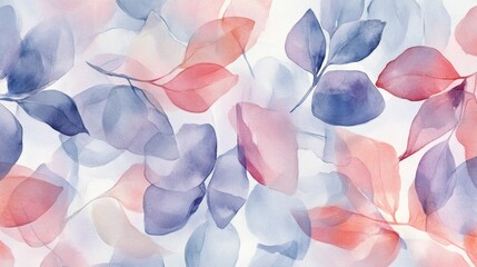 Wall Mural - Delicate watercolor leaves nature scene artistic background soft colors abstract viewpoint botanical concept