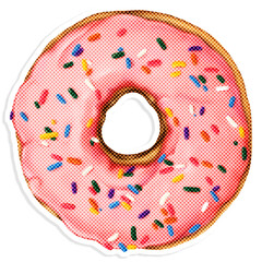 Wall Mural - sprinkled pink donut illustration halftone style