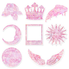 Wall Mural - pink holographic sticker set design elements