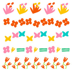 Wall Mural - Flower png brush stroke hand drawn nature pattern set