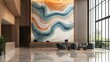 © azi - Modern hotel lobby with marble reception desk, abstract art, and comfortable seating.