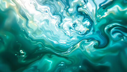 Wall Mural - Abstract swirling patterns in shades of teal, turquoise, and white, resembling flowing water or marble.