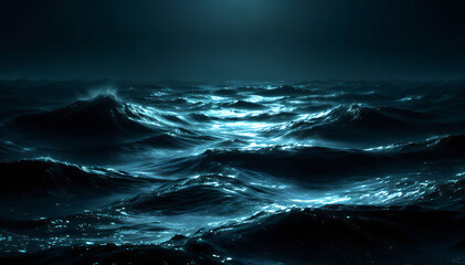 Wall Mural - Stormy ocean waves crashing against rocky cliffs under a dark, moody sky with lightning strikes in the background