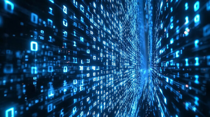 Binary code forms a data flow blue technology concept background