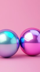 Wall Mural - Colorful Reflective Balls on Pink Background for Creative Projects