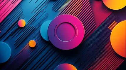 Aufkleber - Abstract geometric shapes with dynamic lines intense colors 3D render for showcases a modern aesthetic concept.