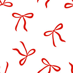 Hand drawn red bows seamless pattern on a white background create a festive and joyful pattern for celebrations