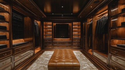Poster - A large room with a brown couch and a television