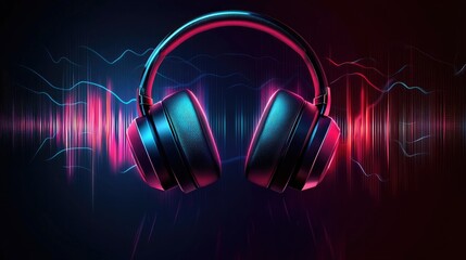 Poster - Modern podcast icon with circular design, featuring headphones and audio waves 