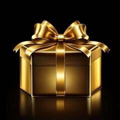 Canvas Print - Golden Gift Box with Black Background