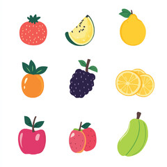 Wall Mural - Vector Set of Fresh Fruits Isolated on White Background