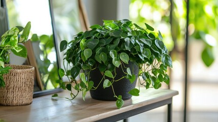 Poster - Cast iron plant on a hallway table, with natural decor surrounding it 