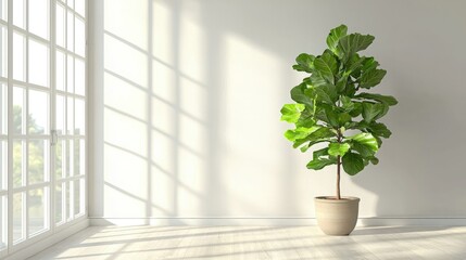 Poster - Tall fiddle leaf fig in a corner near a large window with natural light 