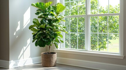 Poster - Tall fiddle leaf fig in a corner near a large window with natural light 