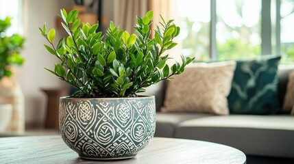 Poster - Healthy ZZ plant in a decorative pot, adding greenery to a modern home 