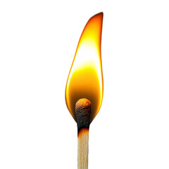 Fototapete - Burning matchstick with bright flame isolated on transparent background.
