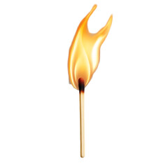 Fototapete - Burning matchstick with bright flame isolated on transparent background.