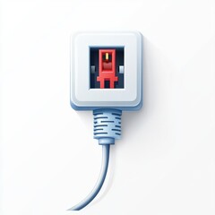 Poster - A close-up of a network port with a blue cable, symbolizing connectivity and digital communication.
